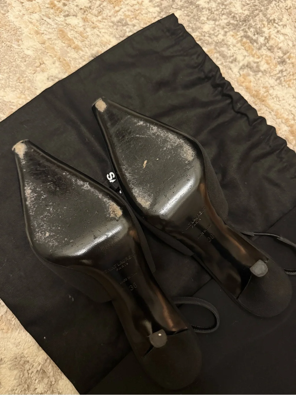 Saint Laurent Black Bow Slingback Heels with Crystal Buckle